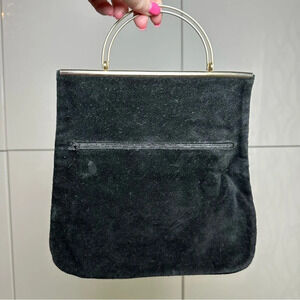 Vintage Suede Purse Handbag Black Made in Italy Metal Handles Zipper
